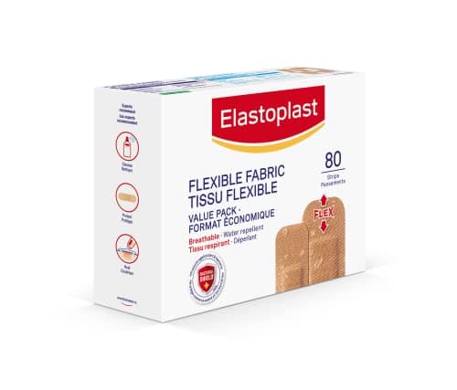 Elastoplast Flexible Fabric Bandages, Value Pack | 80 Strips, beige | Extra Flexible | Adapts to all your movements | Strong Adhesion | Breathable Material | Water-repellent | Bacteria Shield — view 2