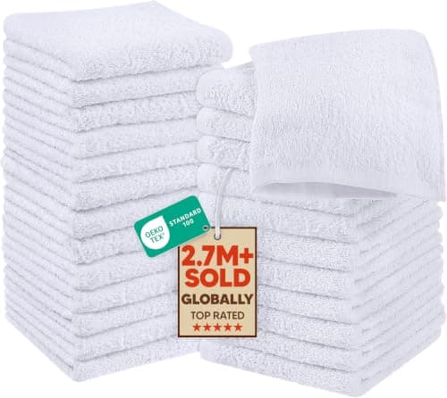 Utopia Towels - Cotton Washcloths Set - 100% Ring Spun Cotton, Premium Quality Flannel Face Cloths, Highly Absorbent and Soft Feel Fingertip Towels (24 Pack, White)