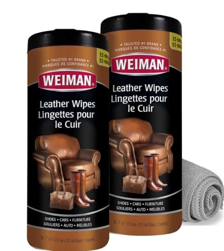 Weiman Leather Wipes - 2 Pack with Microfiber Cloth - Clean Condition UV Protection Help Prevent Cracking or Fading of Leather Couches Car Seats Shoes