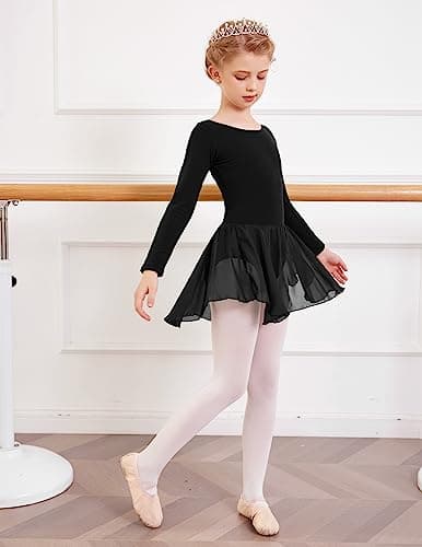 Arshiner Kids Girls Classic Long Sleeve Leotard Dance Ballet Dress, Black, 120 — view 7