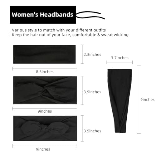 Huachi Headbands for Women Non Slip, 4 Packs Elastic Head Bands for Women’s Hair, One Set Multi Styles - Fashion Hairband Hair Accessories, Soft Cloth Fabric Workout Gym Yoga Sweat Bands (All Black) — view 4