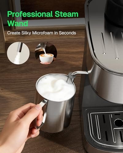 HBN Espresso Machine, 3.5Bar Cappuccino & Latte Maker, 2-4 Cup Stainless Steel Coffee Machine with Milk Frother, 800W Espresso Machine Maker with Steamer, Compact Coffee Maker for Home and Office — view 3