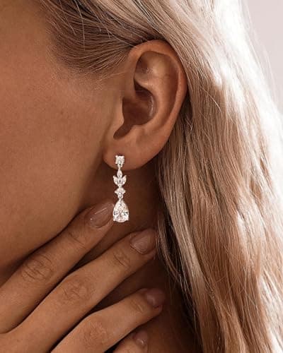 HANLI Dangle Earrings for Women – Silver Drop Earrings Sparkly Silver Dangle Earrings Elegant Dangling Earrings for Wedding Bridal Prom Jewelry — view 4