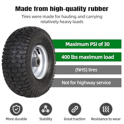AR-PRO (2-Pack) 15 x 6.00-6 Front Tire and Wheel Assembly for Riding Mower Lawn Tractor, 3" Centered Hub, 3/4" Sintered Iron Bushings, 4Ply Pneumatic with Turf Tread — view 3