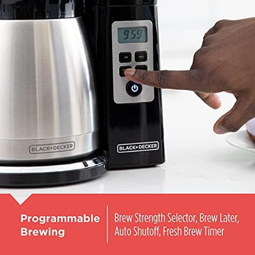 BLACK+DECKER 12 Cup Thermal Programmable Coffee Maker with Brew Strength and VORTEX Technology, Black/Steel, CM2046S — view 4