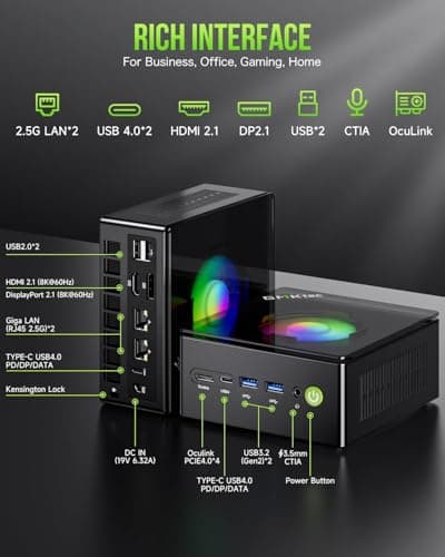 GMKtec AMD Ryzen 9 8945HS (Turbo 5.1GHz) 32GB DDR5 2TB SSD Mini Gaming PC, Oculink, HDMI 2.1, DP2.1/ i226V Dual NIC LAN 2.5G/ USB-C 4.0 WiFi 6/BT 5.2, USB3.2, Dual Fan Nucbox K11 — view 7