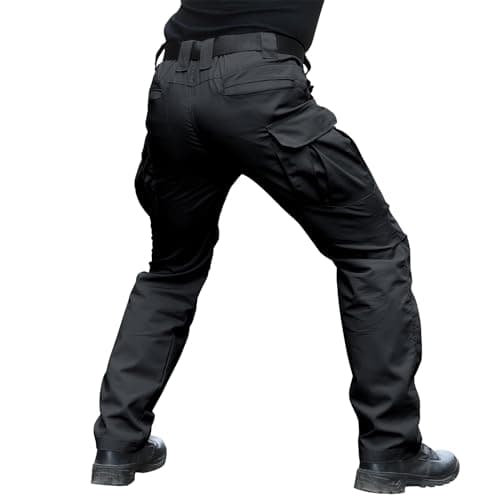 Hiwise Men's Stretch Tactical Pants Water Resistant Ripstop Cargo Pants Outdoor Lightweight EDC Work Hiking Pants (Black, 34WX32L)