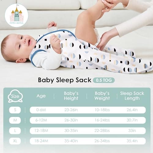 Cute Castle Baby Sleep Sack 6-12 Months - Lightweight 100% Cotton 2-Way Zipper TOG 0.5 Infant Wearable Blanket, Newborn Essentials Toddler Sleep Clothes (3 Pack Blue) — view 3