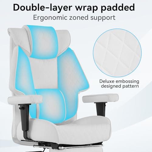EXCEBET Big and Tall Office Chair with Footrest, PU Leather High Back Executive Office Chair 400lbs, Ergonomic Computer Chairs Lumbar Support for Heavy People (White) — view 3