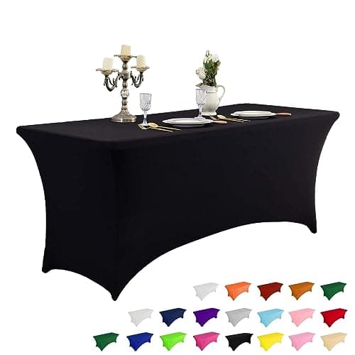 IVAPUPU 4FT Spring Table Cloth for Rectangular Fitted Events Stretch Black Table Covers Washable Cover Spandex Tablecloth Protector for Party, Wedding, Cocktail, Banquet, Festival