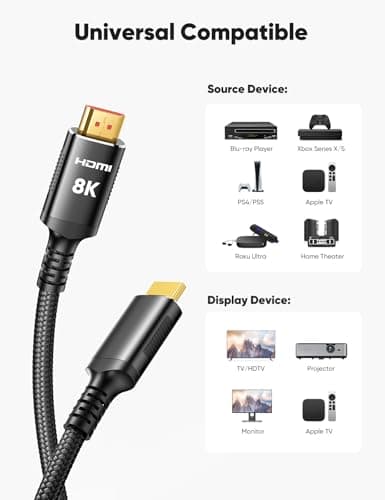 Snowkids 8K Certified HDMI 2.1 Cable 10 ft, Non-Slip Nylon Braided, 48Gbps Ultra High-Speed HDMI Cables Cord, 10K 8K@60Hz, 4K@120Hz Compatible for TV/PS-5/X-box/Projector/Sound System & More — view 6