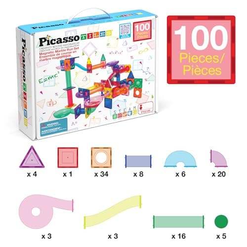 PicassoTiles Marble Run 100 Piece Magnetic Tile Race Track Toy Play Set STEM Building & Learning Educational Magnet Construction Child Brain Development Kit Boys Girls Age 3 4 5 6 7 8+ Years Old Toys — view 6