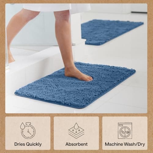 GORILLA GRIP Bath Mat, Thick Soft Absorbent Chenille Floor Mats, Rubber Backing Bathmat, Quick Dry Rug, Machine Washable Rugs for Shower and Tub Floors, Bathroom Accessories Decor, 61x43 cm, Blue — view 6