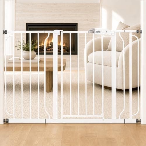 Regalo Easy Step 49-Inch Extra Wide Baby Gate, Includes 4-Inch and 12-Inch Extension Kit, 4 Pack of Pressure Mount Kit and 4 Pack of Wall Mount Kit, Black