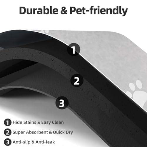 Dog Cat Food Mat Pet Bowl Mat Absorbent No Stains Quick Dry-Innovative Pet Supplies Dog Cat Accessories-Water Dispenser Mat for Messy Drinkers-Light Grey with Paw Pattern 12"x19" — view 3