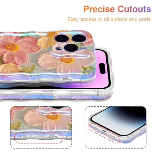 EYZUTAK Case for iPhone 13 Pro Max, Colorful Retro Oil Painting Flower Laser Glossy Pattern Cute Curly Waves Border Exquisite Phone Cover Stylish Durable TPU Protective Case for Girls Women - Green — view 4