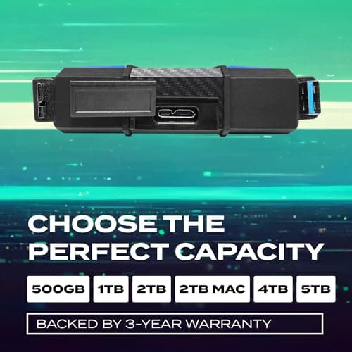 ADATA HD710 Pro - 2 TB External Hard Drive - Shockproof, Waterproof & Dustproof - Durable Storage - For Gamers, Students & Professionals - Mac, PC & Linux Compatible - Black - AHD710P-2TU31-CBK — view 2