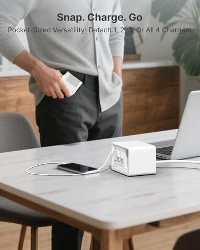 Gitryin 12-in-1 Desktop Charging Station with 4 Retractable Wall Chargers, 40W USB-C Power Strip with 4 AC, 4 USB C, 4 Type-C 33.5in Cables, Extension Cord with 1020J Surge Protection for Home Office — view 6