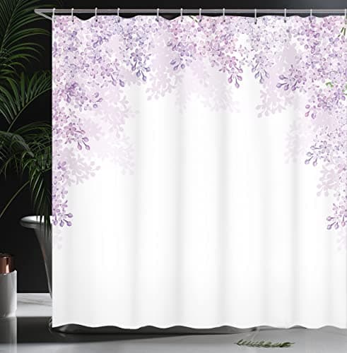 Ambesonne Flower Shower Curtain, Framing Lilac Flowers in Blossom Vernal Season Soothing Color Shades, Cloth Fabric Bathroom Decor Set with Hooks, 69" W x 70" L, Lavender White — view 2