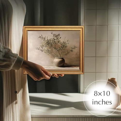 Vintage Botanical Wall Art, Gold Framed Olive Tree Paintings Wall Decor, Modern Farmhouse Still Life Canvas Prints, Plant Antique Pictures, Organic Modern Artwork for Living Room Bathroom 8x10 Inch — view 7