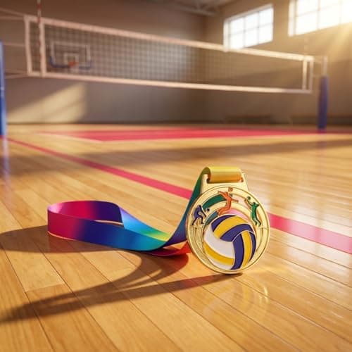 Milisten 5pcs Volleyball Award Medals Set, Zinc Alloy Golden Metal Sports Medals with Neck Ribbons — view 5