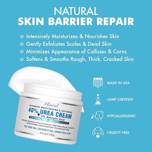 Ebanel Urea Cream 40% plus Salicylic Acid 2%, Foot Cream for Dry Cracked Heels Feet Knees Elbows Hands, Foot Dead Skin Cuticle Callus Remover Toenail Softener, Keratolytic Skin Barrier Repair — view 2