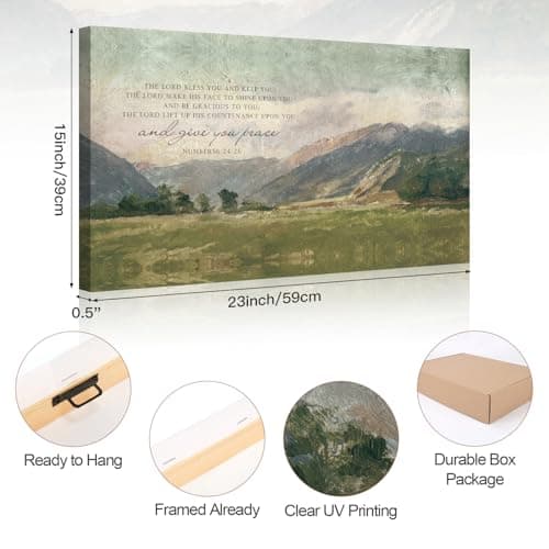 CHDITB Numbers 6:24-26 May The Lord Bless You Wall Art(24"x16"), Jesus Christian Bible Verse Scripture Canvas Artwork, Abstcat Watercolor Mountain Landscape Nature Decor for Home Dining Room Christ Gift