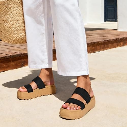 DREAM PAIRS Waterproof Slip On Platform Sandals,Black,8 — view 2