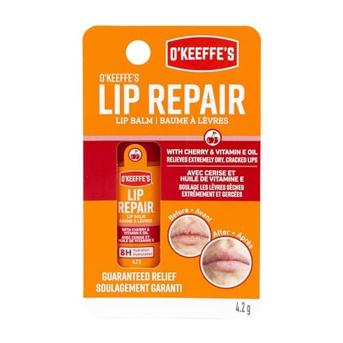 O'Keeffe's Lip Repair Chapstick Stick, Cherry & Vitamin E Oil Lip Balm for Dry Cracked Lips, Guaranteed Relief & All-Day Moisture in 1 Use, Lip Chap, 8 Moisturizing Ingredients, 1 Pack