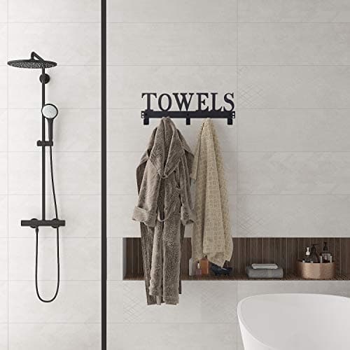 Kuhome Over The Door Hooks, Towel Holder for Bathroom, Door Mount Towel Rack Towel Hooks for Bedroom Beach Towels Bathrobe Wall Mount Hang on The Door Cabinet Cupboard Metal Sandblasted (Black) — view 4