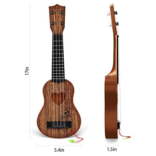 YEZI Classical Ukulele for Kids, Mini Toddler Guitar Toy with Pick, Educational Musical Instrument for Preschool Boys Girls, Early Learning Music Toy for Ages 3 4 5 6+ Years Old, Maroon — view 3