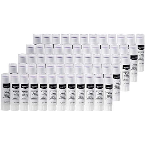Amazon Basics Purple Washable School Glue Sticks for Classroom Supplies and Craft Projects, Dries Clear, 0.24-oz Stick, 60-Pack