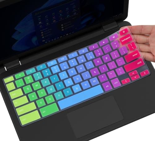 Colorful Keyboard Cover for Dell 11.6 Chromebook 3100 3110 / Chromebook 11 3120 3180 3181 3189 5190 P22T 11.6" / Chromebook 13 3380 13.3" Protective Skin, Dell Chromebook Accessories, Rainbow