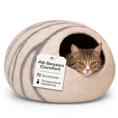 MEOWFIA Cat Cave – Premium Felt Cat Bed for Indoor Cats, Handmade Merino Wool (Light Grey, Medium)