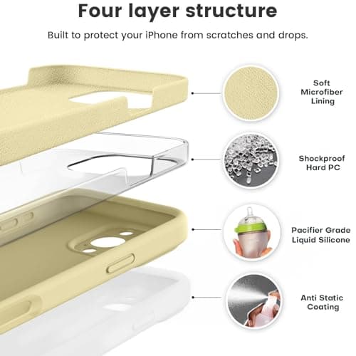 Vooii Compatible with iPhone 16 Pro Case, Liquid Silicone Upgrade [Camera Protection] [Soft Anti-Scratch Microfiber Lining] Shockproof Phone Case for iPhone 16 Pro 6.3 inch - Creamy Yellow