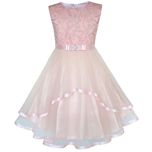 KP25 Flower Girls Dress Blush Belted Wedding Party Bridesmaid Size 8 Pink