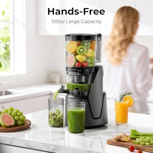 EanOruus Juicer Machines, 3-in-1 Cold Press Juicer with 6.5" Extra Large Chute, 100oz Large Capacity, AC Motor, Makes Juice, Nut Milk & Sorbet, Premium Gray — view 4