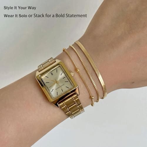 DEARMAY Gold Bracelets for Women Non Tarnish 14K Gold Plated Minimalist Bracelets Stack for Women Trendy Dainty Stackable Paperclip Rope Snake Box Figaro Chain Bracelets Set Pack Jewelry Sets Costume Fashion Gifts — view 5