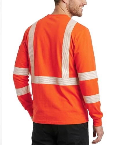 KONRECO FR Tee Shirts High Visibility Lightweight 6oz Long Sleeve Hi-Vis Flame Resistant Safety Shirts CAT 2, Heather Orange, Large