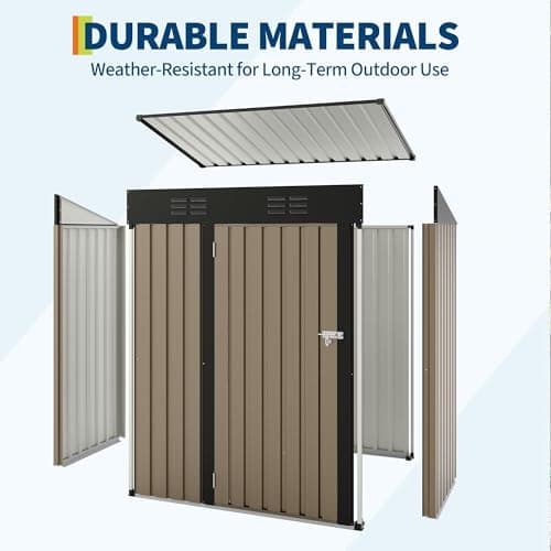 5×3 ft Outdoor Storage Shed, 67 CU.ft Metal Tool Shed with Sloping Roof and Lockable Door, Compact Garden Shed for Backyard, Patio and Lawn Organization, Brown — view 3