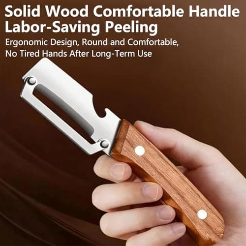 3PCS Zero Snag Wooden Peeler, Zero Snag Wooden Kitchen Tool, Peeler with Bottle Opener, 2-in-1 Multi-Functional Vegetable Peeler for Kitchen, for Fruit Veggie, Includes Bottle Opener — view 2