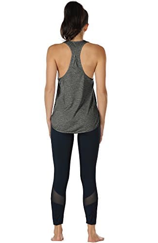 icyzone Workout Tank Tops for Women - Athletic Yoga Tops, Racerback Running Tank Top (L, Charcoal/Army) — view 3