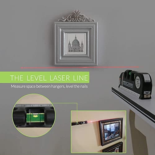 Laser Level Multi Tool, Multipurpose Cross Line Laser Leveler Kit Tools with Metric Rulers 8ft/2.5M for Hanging Pictures Cabinets Tile Curtains Walls by Qooltek — view 4