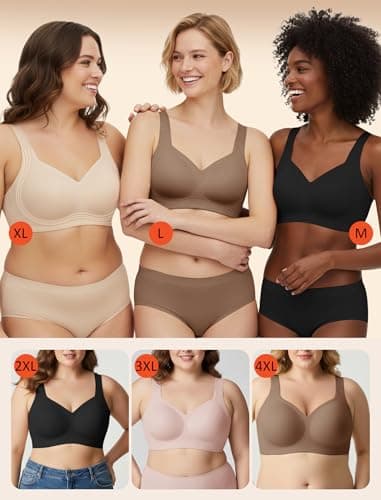 Easybunny Women Wireless Jelly Bra Plus Size Supportive Seamless Bras Full Coverage Comfort Soft Tshirt Bras with Extender Nude 3XL — view 4