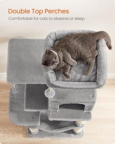 Feandrea Cat Tree Tower, 112 cm, 2 Perches, Hammock, Light Gray — view 4