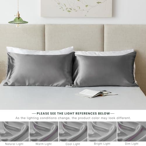 Love's cabin Satin Pillowcase for Hair and Skin (Dark Gray, 20x30 inches) Similar to Silk Pillow Cases, Pillow Cases Queen Size Set of 2 - Satin Cooling Pillow Covers with Envelope Closure — view 5