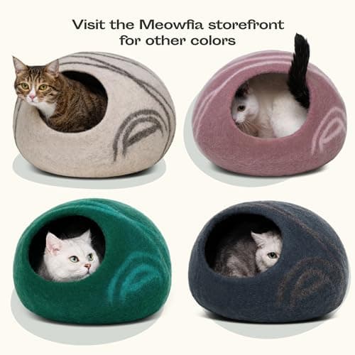 MEOWFIA Cat Cave – Premium Felt Cat Bed for Indoor Cats, Handmade Merino Wool (Light Grey, Medium) — view 6