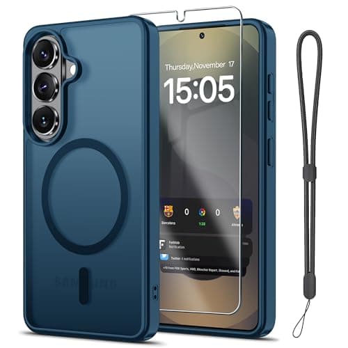 Janmitta Magnetic for Samsung Galaxy S26 Case,with Screen Protector+Wrist Strap,Compatible with MagSafe,Military Grade Drop Protection,Shockproof Slim Translucent Matte Phone Cover,Deep Blue
