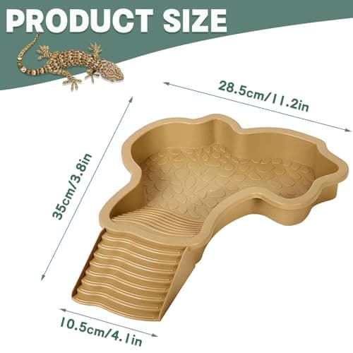 Yharnamite Large Reptile Bath Pool with Ramp, Reptile Feeding Dish Water Bowl for Turtles, Lizards, Snakes, Geckos & Bearded Dragons