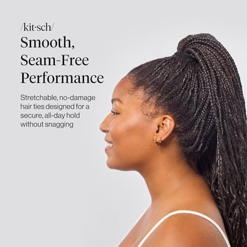 Kitsch Seamless Hair Ties No Damage - Stretchable Hair Bands for Strong All-Day Hold, Ponytail Holders | Hair Accessories for Girls - Black 8 Pcs